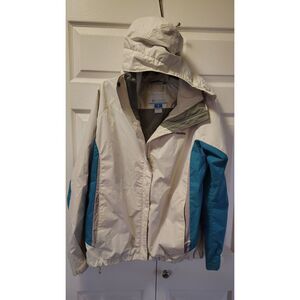 Columbia Women’s Omni-Shield Hooded Colorblock Jacket – Cream & Teal XL